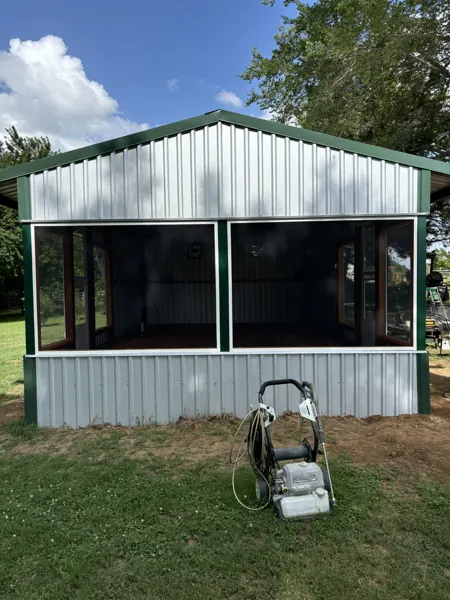 Metal siding panels on a screened porch, Pottsboro, TX
