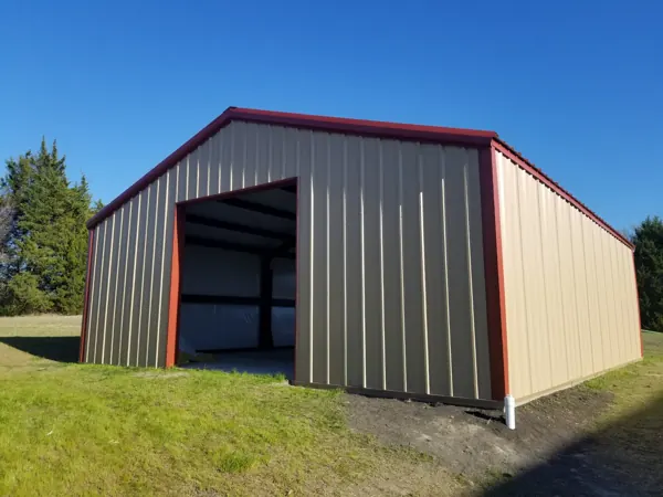 Pre-engineered steel building with a large roll-up door, Calera, OK
