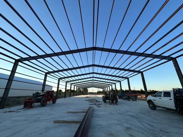 Inside a steel beam and column frame, Calera, OK