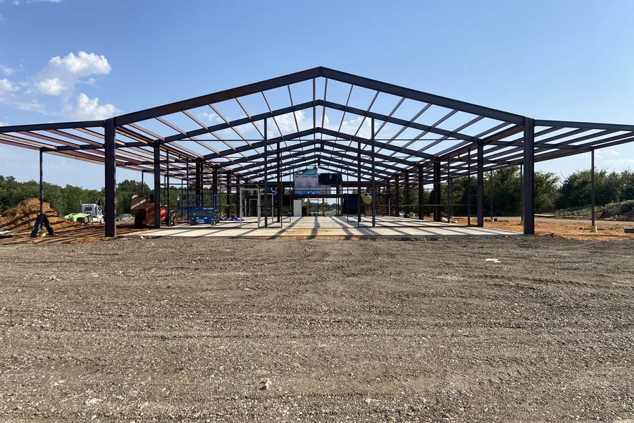 Bolt-up pre-engineered metal building frame erected by Metal Warehouse Inc.