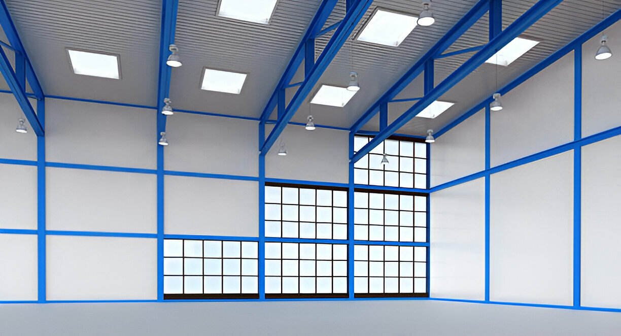 Metal construction site with steel beams